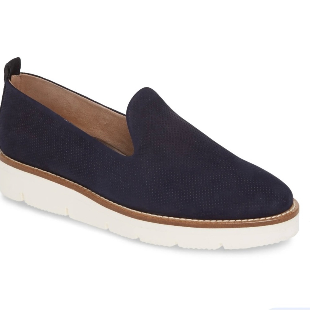 PAUL GREEN Navy Bahama Suede Navy Slip On Perforated Sneaker Loafer. Size 10.5